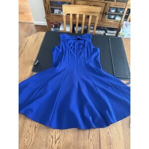 Danny and Nicole Fit & Flare Dress Blue Polyester Scoop Neck Zip Knee Sleeveles…